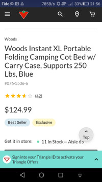 Woods Instant XL Portable Folding Camping Cot Bed w/ Carry Case☑
