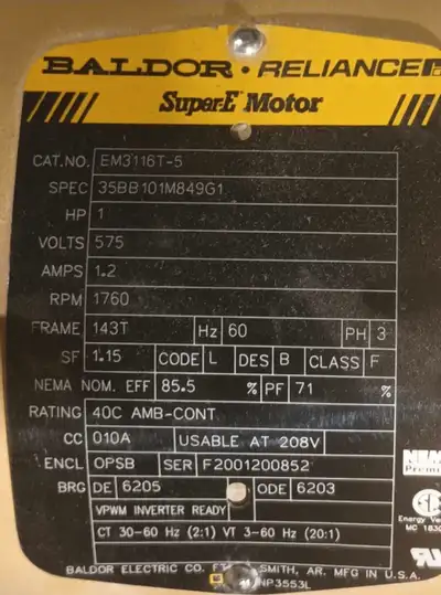 1hp motor 3phase 575v/600 v call 403 6603128 or text, View more
