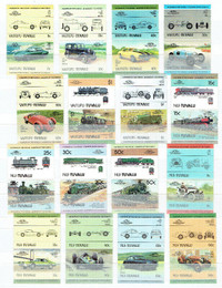 NUI-TUVALU. 10 TIMBRES-COUPONS DONT 4 LOCOMOTIFS ET 6 VOITURES.