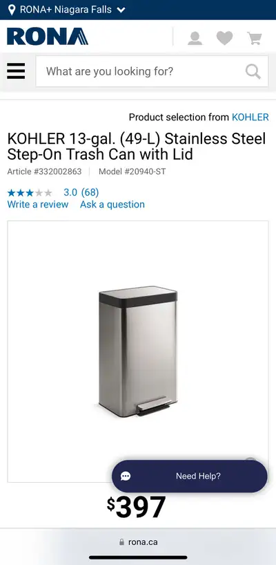 Kohler Stainless Steel 13 gallon Trash Can Garbage Bin - NEW, View more