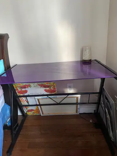 Glass study table, purple color, perfect condition.