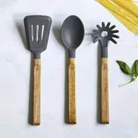 Silicon and Wood utensil set