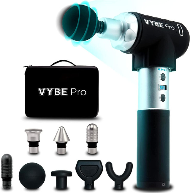 Vybe Pro Percussion Massage Gun: 9 Speeds, 8 Attachments, Quiet in Exercise Equipment in Markham / York Region
