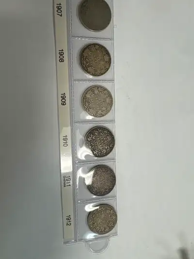 Six sterling silver Canadian quarters, View more