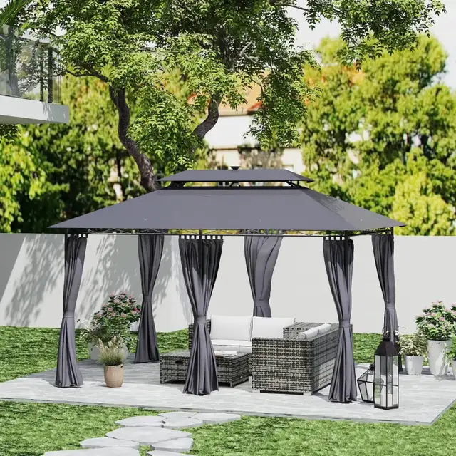 10' x 13' Outdoor Gazebo with Curtains and Solar-Powered LED Lig in Patio & Garden Furniture in Markham / York Region - Image 11