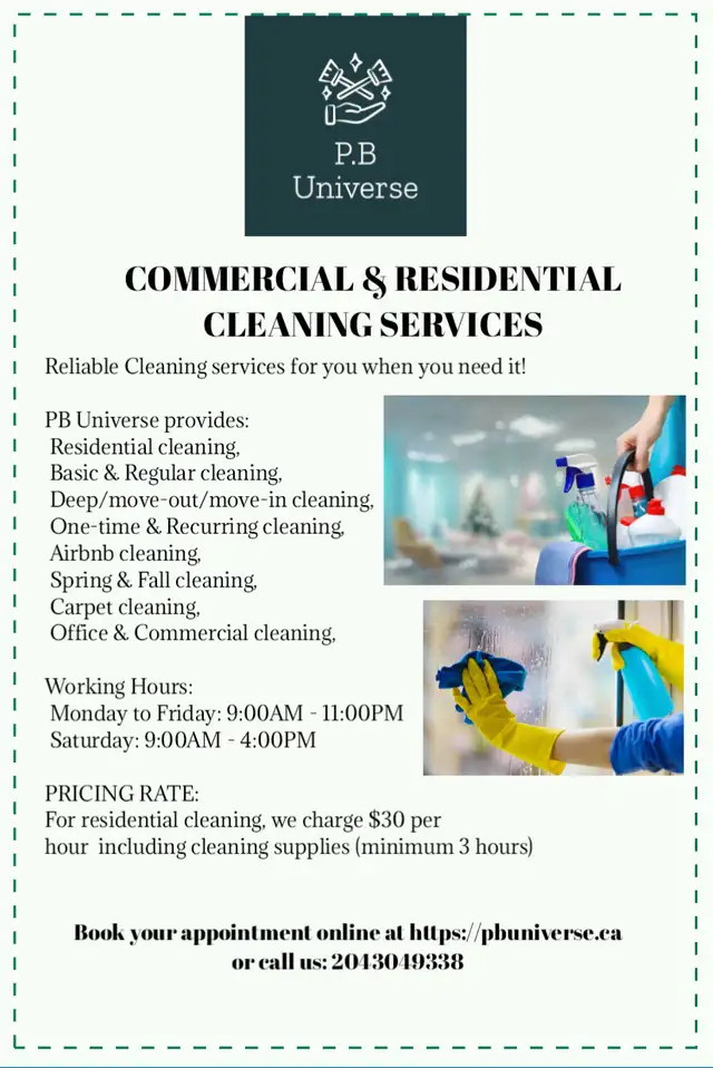 COMMERCIAL & RESIDENTIAL CLEANING SERVICES FOR AS LOW AS $30/HR628632394497291211