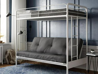 DHP Sammie Twin over Futon Metal Bunk Bed, Off White
