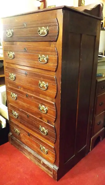 Antique Oak 6 DRAWER DRESSER ca.1890 with Gallery Rail Top, View more