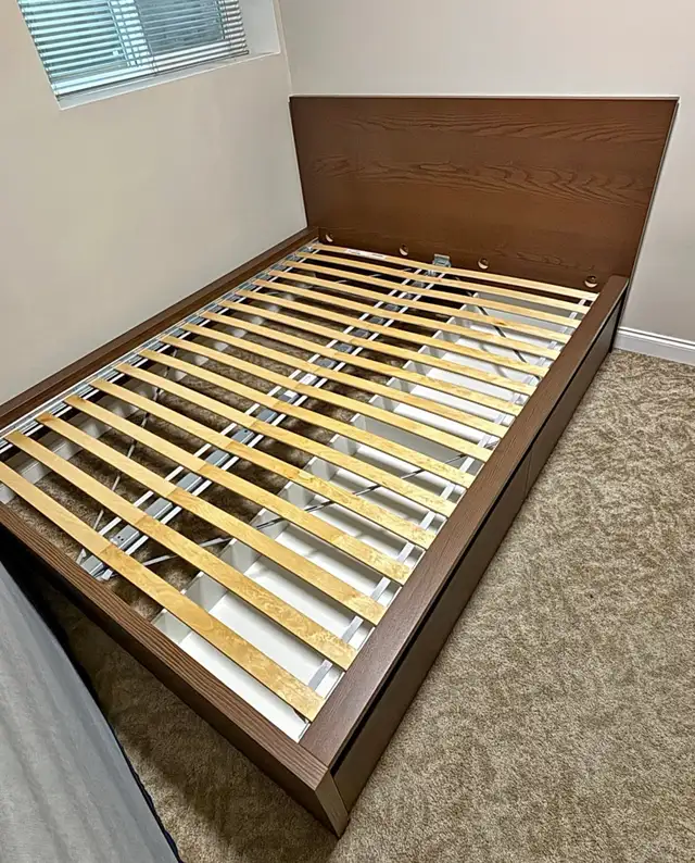 IKEA Queen Size Brown Ash Malm Bed Frame with 2 Drawers