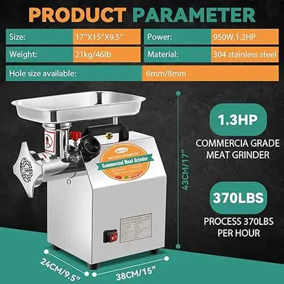 BRAND NEW, sold online: Powerful 950 W, 1.3 HP stainless-steel meat grinder and stuffer delivers up...