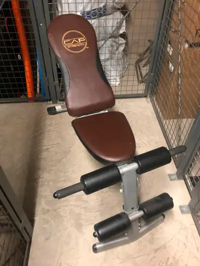 Collapsible CAP workout bench with adjustable back - from prone to vertical. Folds down for easy sto...