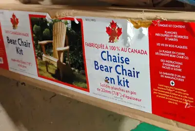 In original box, high quality, made in Canada chair kit. Very comfortable, non-boxy look, countoured...
