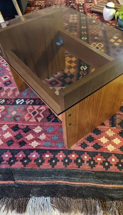 teak and smoked glass side table, View more