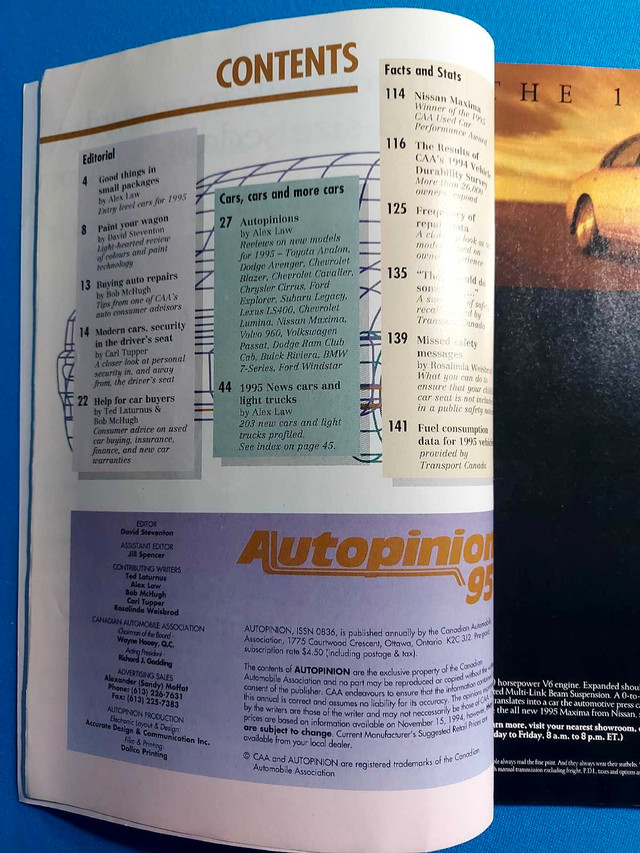 1995 CAA AUTOPINION MAGAZINE- REVIEWS OF CARS TRUCKS VANS+  in Magazines in City of Toronto - Image 3
