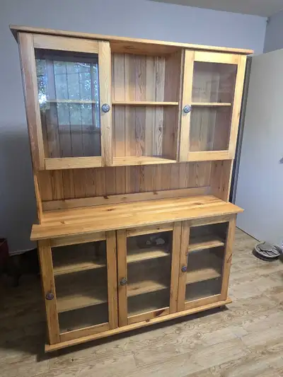 Beautiful Pine Hutch or Display Case. Solid wood including the back pieces and the shelves. Shelves...