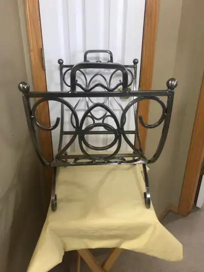 Extra Large Folding Iron Firewood Holder & Leather Carrier Bed, View more