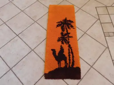 Vintage MCM Retro Latch Hook Rug Wall Hanging, 14.4" x 41", View more