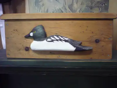 WOODEN TOTE BOX WITH SILOUTTE DUCK DECOY, View more