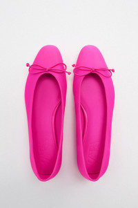 Zara Hot Pink Ballet Leather Flats Size 39 US 8.5 
