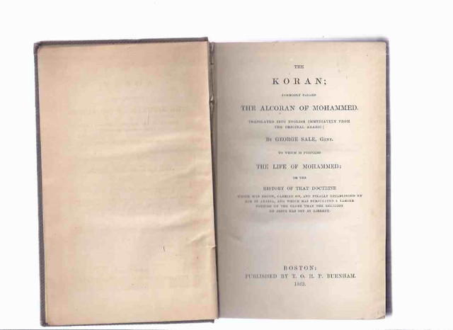 1862 Koran Commonly Called The Alcoran of Mohammed US edition in Non-fiction in Oakville / Halton Region - Image 2