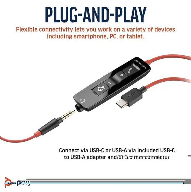 Poly Blackwire 5210 Wired Headset (Plantronics) - Flexible Noise in Speakers, Headsets & Mics in Markham / York Region - Image 7