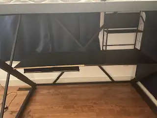 Super sturdy double loft bed with a large desk underneath, complete with bookshelf. This bed has a w...