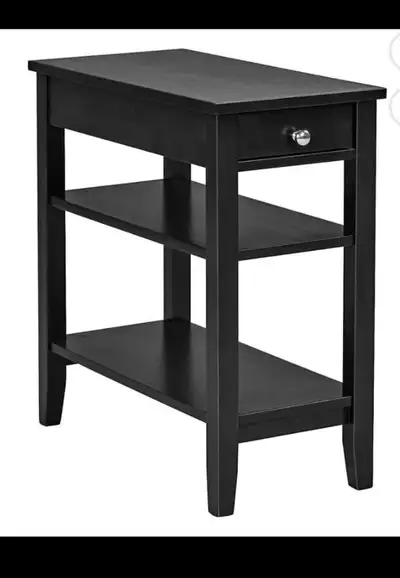 3-Tier Side End Table with Drawer Double Shelf Narro Nightstand , View more