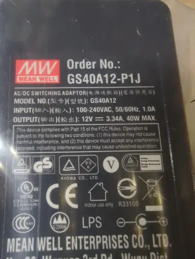Brand new MEAN WELL GS40A12-P1J | Power supply, 12VDC; 3.34A; 40W.