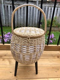 Vintage Sewing Basket, Tall Sewing Basket on 3 Legs, by Eatons