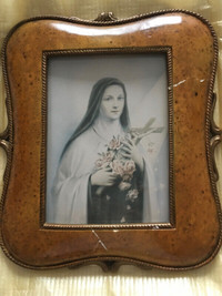 Vintage Virgin Mary print in a wood frame