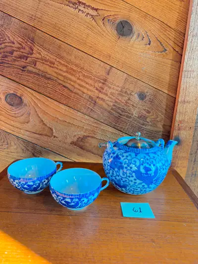 Noritake Nippon blue phoenix teapot and 2 teacups, View more