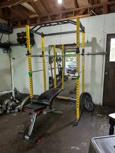 Home Gym Fit505 Power Squat Rack Lat Tower Bench Weights Bar, View more