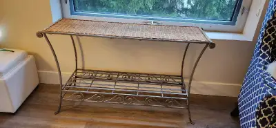 Wrought Iron and Wicker Console Table, View more