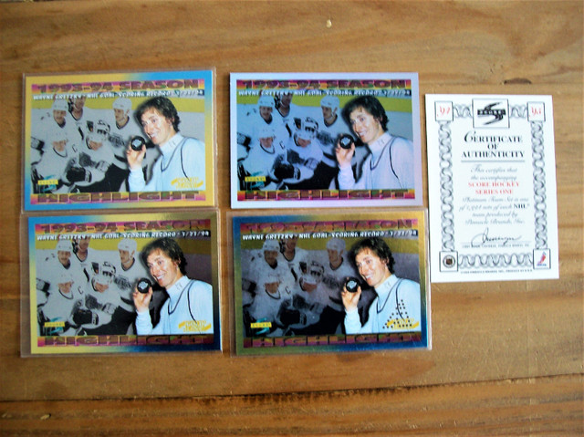 4 CARTES HOCKEY 4 CARDS, WAYNE GRETZKY , RECORD DE BUTS  1994-95 dans Art et objets de collection  à Laval/Rive Nord
