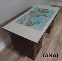 Retro Desk Top - White Melamine Top with World Map, 1960's