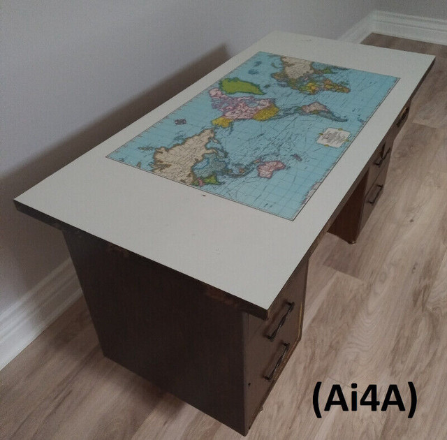 Retro Desk Top - White Melamine Top with World Map, 1960's in Desks in Markham / York Region