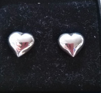 NEW, Sterling Silver Puffed Heart Earrings