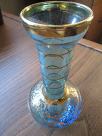 Small Blue Glass Vase with Gold Leaf