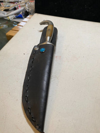 Antique Fighting Knife with Leather Scabbard.