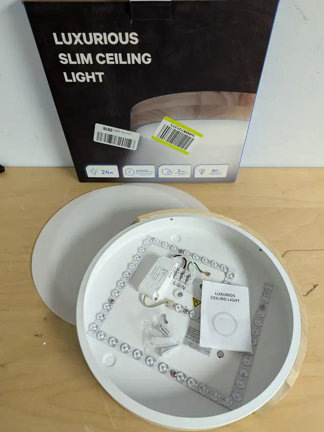 Modern Flush Mount Ceiling Light, 24W LED Wood Light, 3000K/4500 in Indoor Lighting & Fans in Mississauga / Peel Region - Image 7
