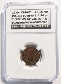 1639 FRANCE, LOUIS III, DOUBLE TOURNOIS, RARE, CGKL-512 Monnaie