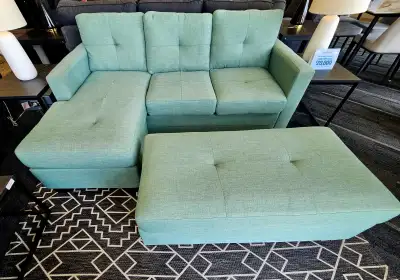 Teal Sofa with Chaise and Ottoman, View more
