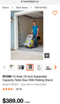 RYOBI 15 Amp 10-inch Expanded Capacity Table Saw With Stand