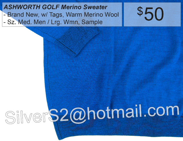 = ASHWORTH GOLF V-Neck Sweater Merino Wool Sz Med M Lrg W Blue = in Other in City of Toronto - Image 4