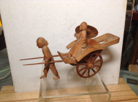 C1900-20'S CHINESE HAND CARRVED SOFT WOOD FIGURE OF A RICKSHAW &