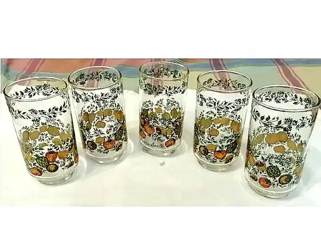 5 Vintage Libbey Corning Bonne Sante Vegetable Mushroom Glasses