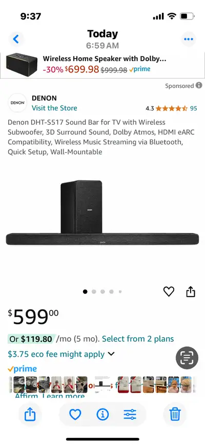 For sale Denon wireless Bluetooth soundbar and subwoofer new, View more