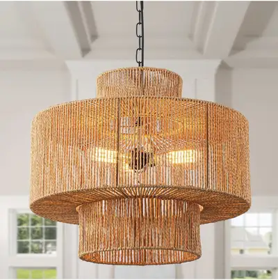 Large Rattan Pendant Light Fixture Dinning Room Boho Chandelier, View more