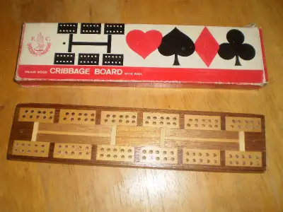Cribbage Board in box - inlaid wood, View more