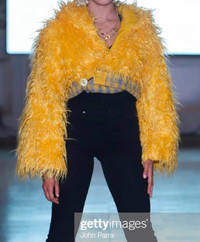 Designer Yellow Faux Fur Crop Hoodie Worn in Kids NYFW